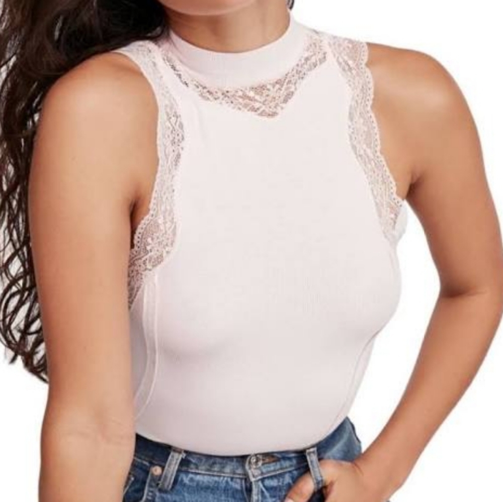 FREE PEOPLE BALLET TOP SIZE S HIGH NECK RIBBET